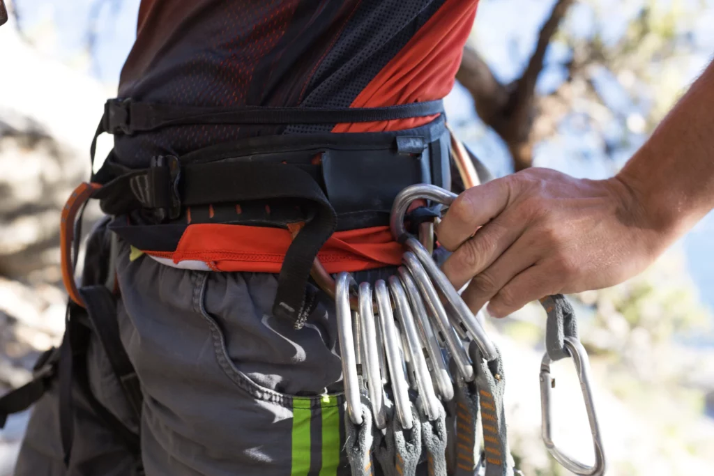 Safety-climbing-equipment-on-a-male-climber