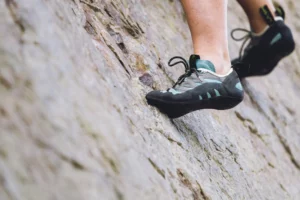Break in climbing shoes